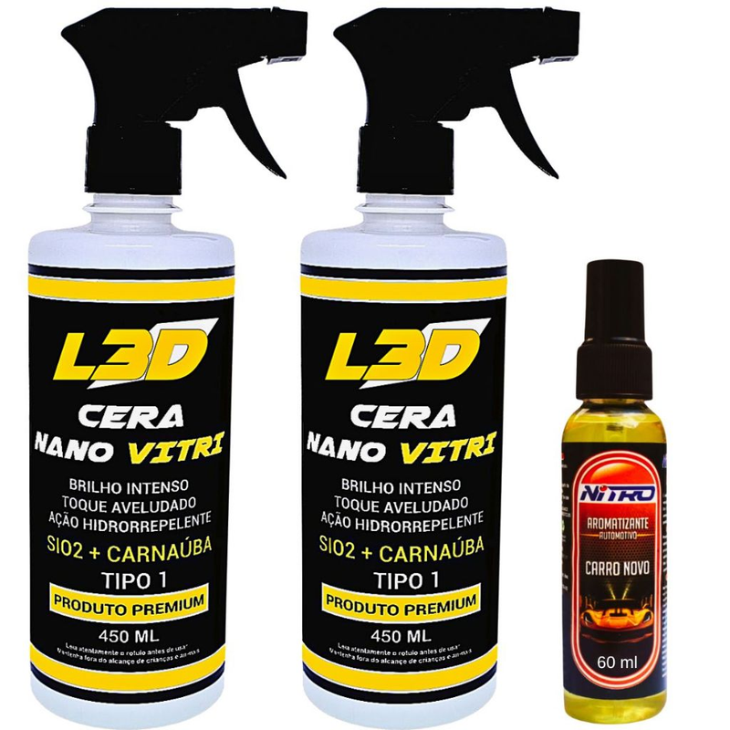 2 Ceras Cristalizadora L3D Facil Aplicação Aromatizante Automotivo Spray Essência Carro Novo