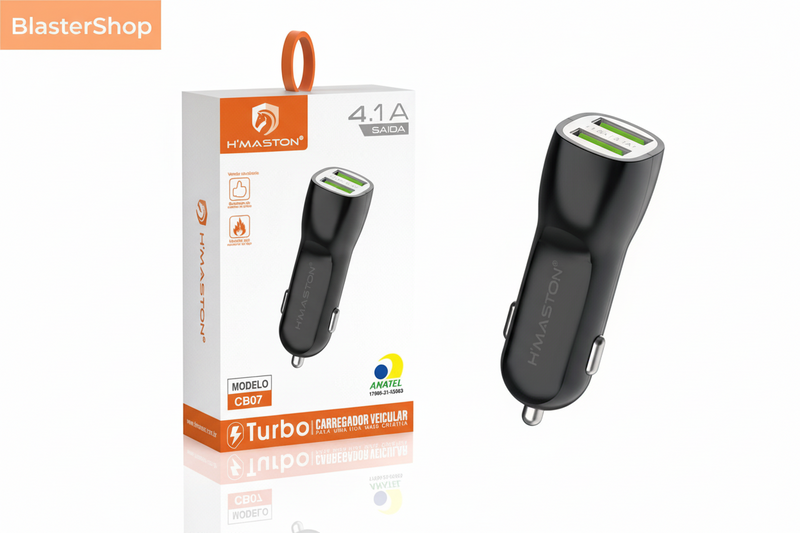 H'Maston CB-07 Carregador para Celular Veicular Carro Fonte 2 entradas USB