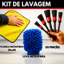 Kit de Lavagem Automotiva Flanela de Microfibra 30x40cm + Luva Microfibra + 05 Pincel Detalhamento