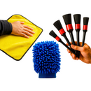 Kit de Lavagem Automotiva com Flanela de Microfibra, Luva Premium e 5 Pincéis